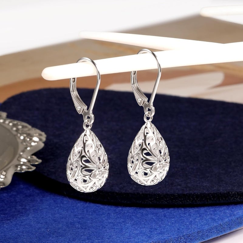 Lancharmed 925 Sterling Silver 14K Gold French Style Leverback Earrings, Heart Dangle Drop Earrings for Women Hypoallergenic Jewelry - Image 5